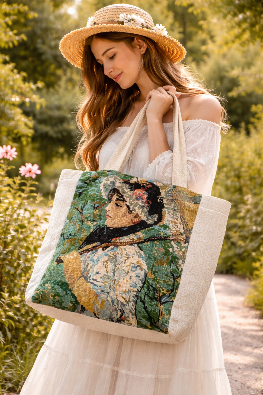 Sac cabas artisanal canevas – Grand tote bag vintage femme – Sac épaule plage bohème – Pièce unique recyclée